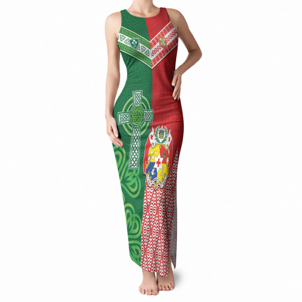 Tonga Ireland Rugby Custom Tank Maxi Dress Ikale Tahi With Shamrocks Together