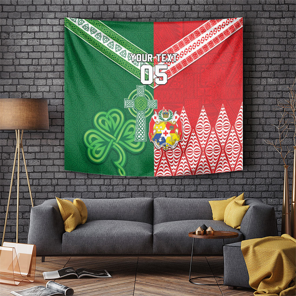 Tonga Ireland Rugby Custom Tapestry Ikale Tahi With Shamrocks Together