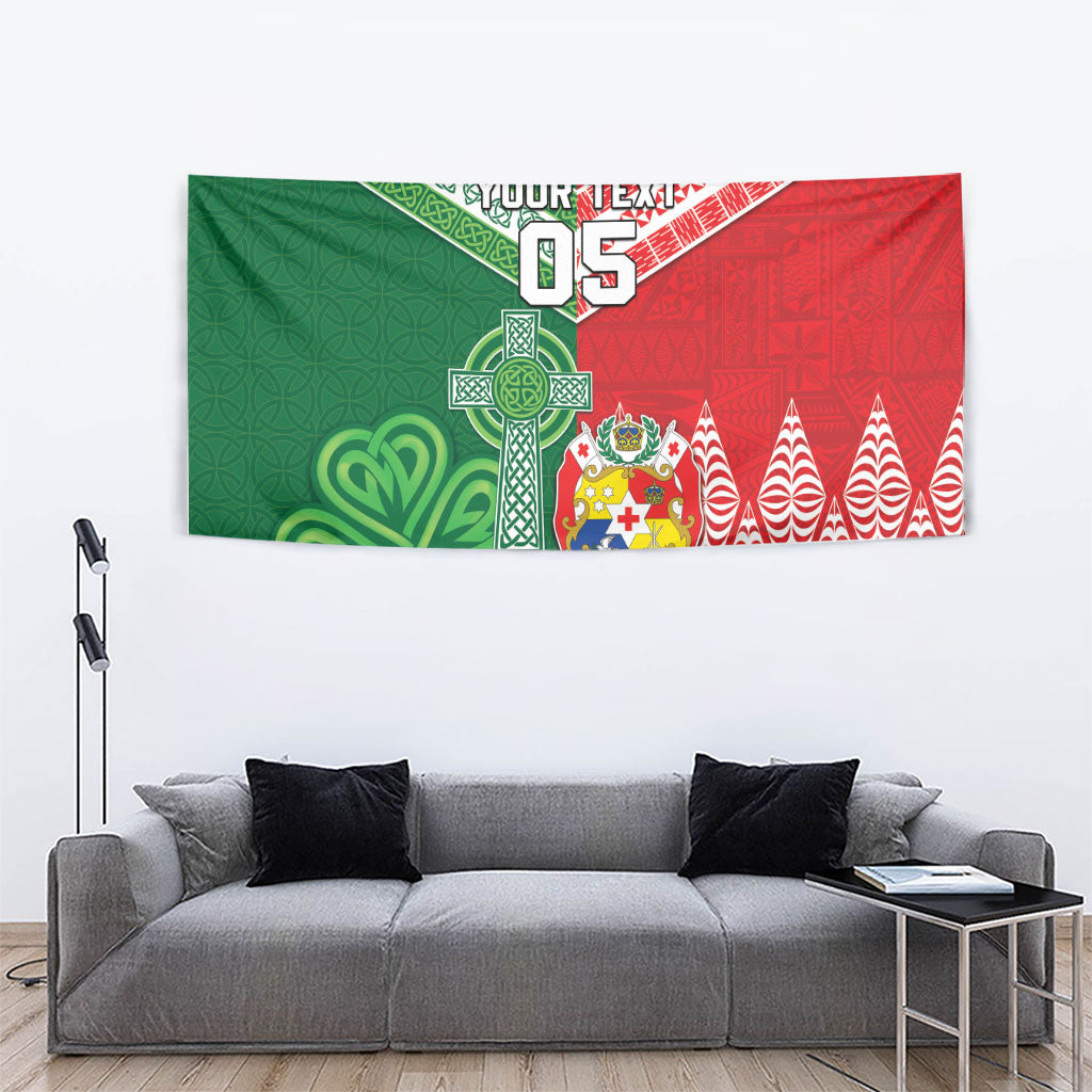 Tonga Ireland Rugby Custom Tapestry Ikale Tahi With Shamrocks Together