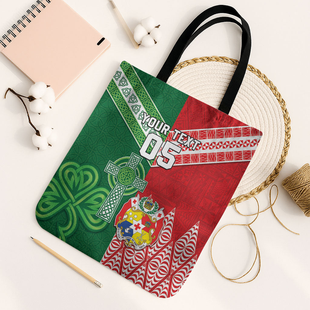 Tonga Ireland Rugby Custom Tote Bag Ikale Tahi With Shamrocks Together