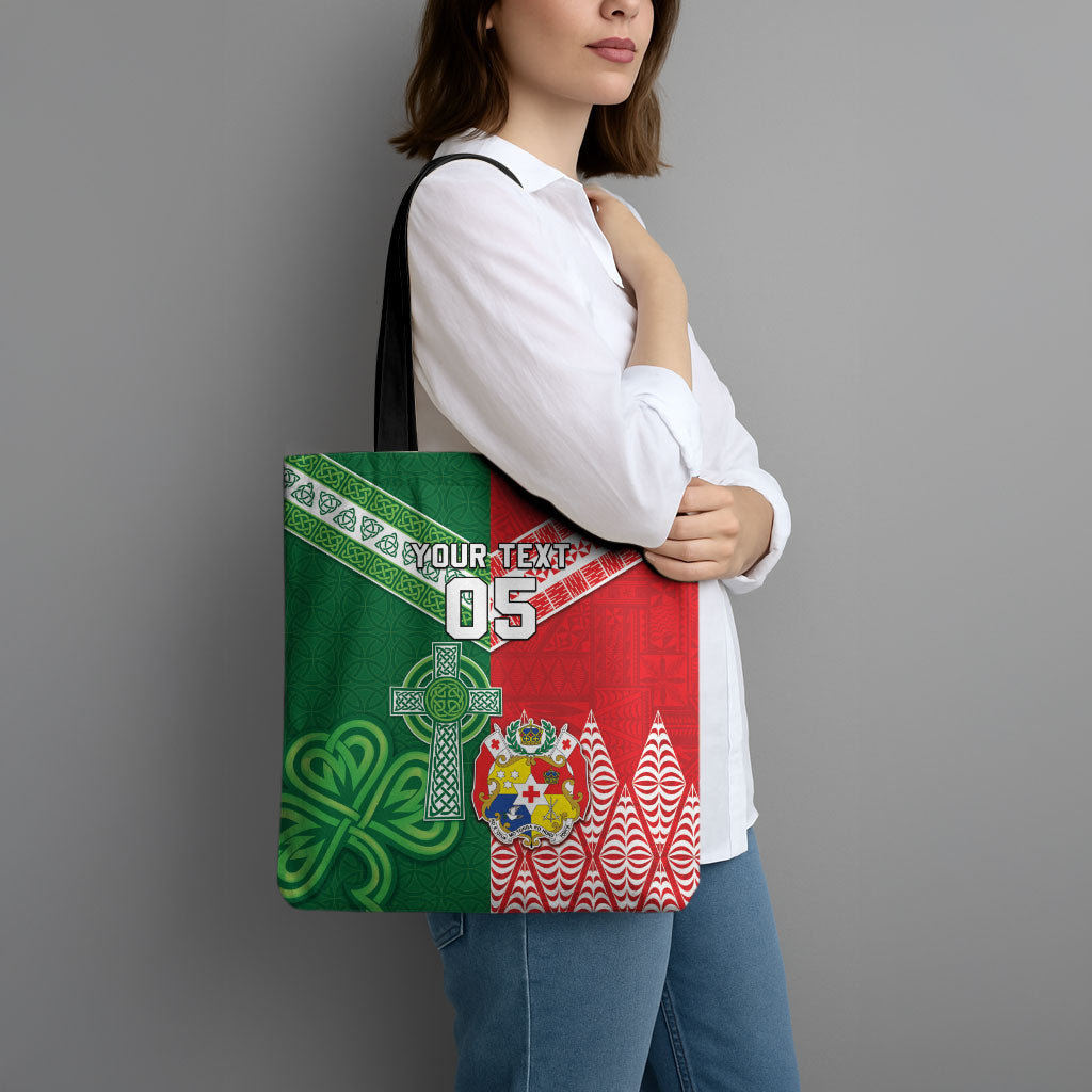 Tonga Ireland Rugby Custom Tote Bag Ikale Tahi With Shamrocks Together