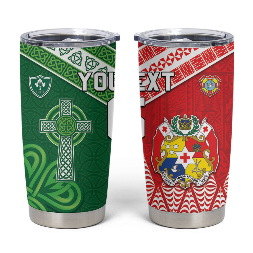 Tonga Ireland Rugby Custom Tumbler Cup Ikale Tahi With Shamrocks Together