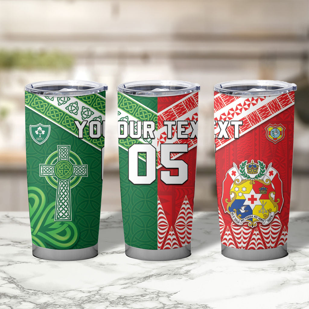 Tonga Ireland Rugby Custom Tumbler Cup Ikale Tahi With Shamrocks Together