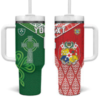 Tonga Ireland Rugby Custom Tumbler With Handle Ikale Tahi With Shamrocks Together