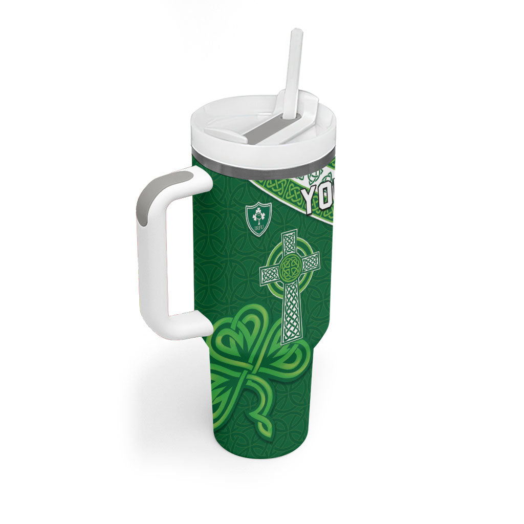 Tonga Ireland Rugby Custom Tumbler With Handle Ikale Tahi With Shamrocks Together