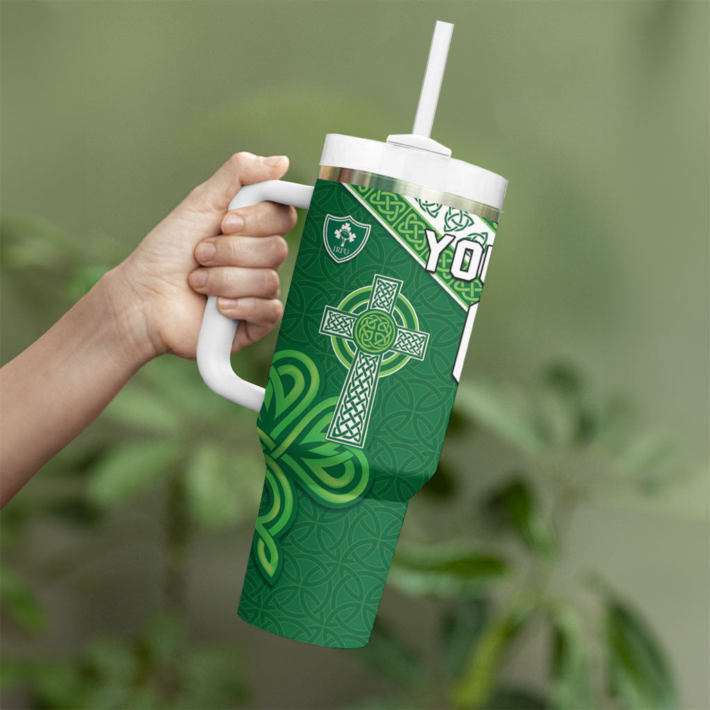 Tonga Ireland Rugby Custom Tumbler With Handle Ikale Tahi With Shamrocks Together