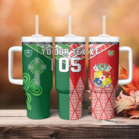 Tonga Ireland Rugby Custom Tumbler With Handle Ikale Tahi With Shamrocks Together