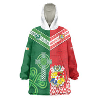 Tonga Ireland Rugby Custom Wearable Blanket Hoodie Ikale Tahi With Shamrocks Together