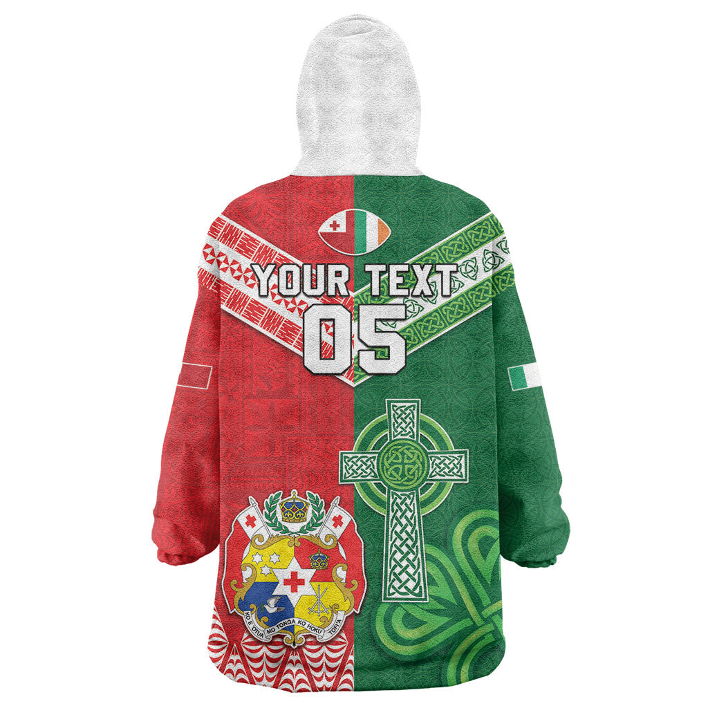 Tonga Ireland Rugby Custom Wearable Blanket Hoodie Ikale Tahi With Shamrocks Together