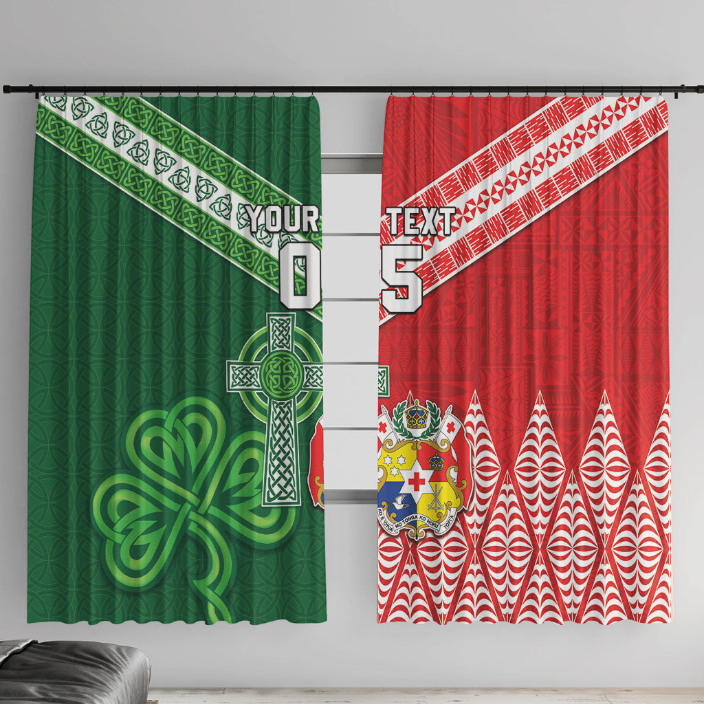 Tonga Ireland Rugby Custom Window Curtain Ikale Tahi With Shamrocks Together