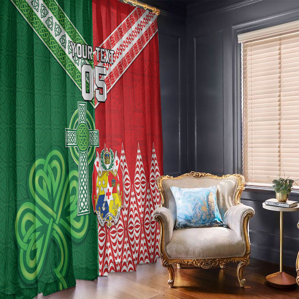 Tonga Ireland Rugby Custom Window Curtain Ikale Tahi With Shamrocks Together