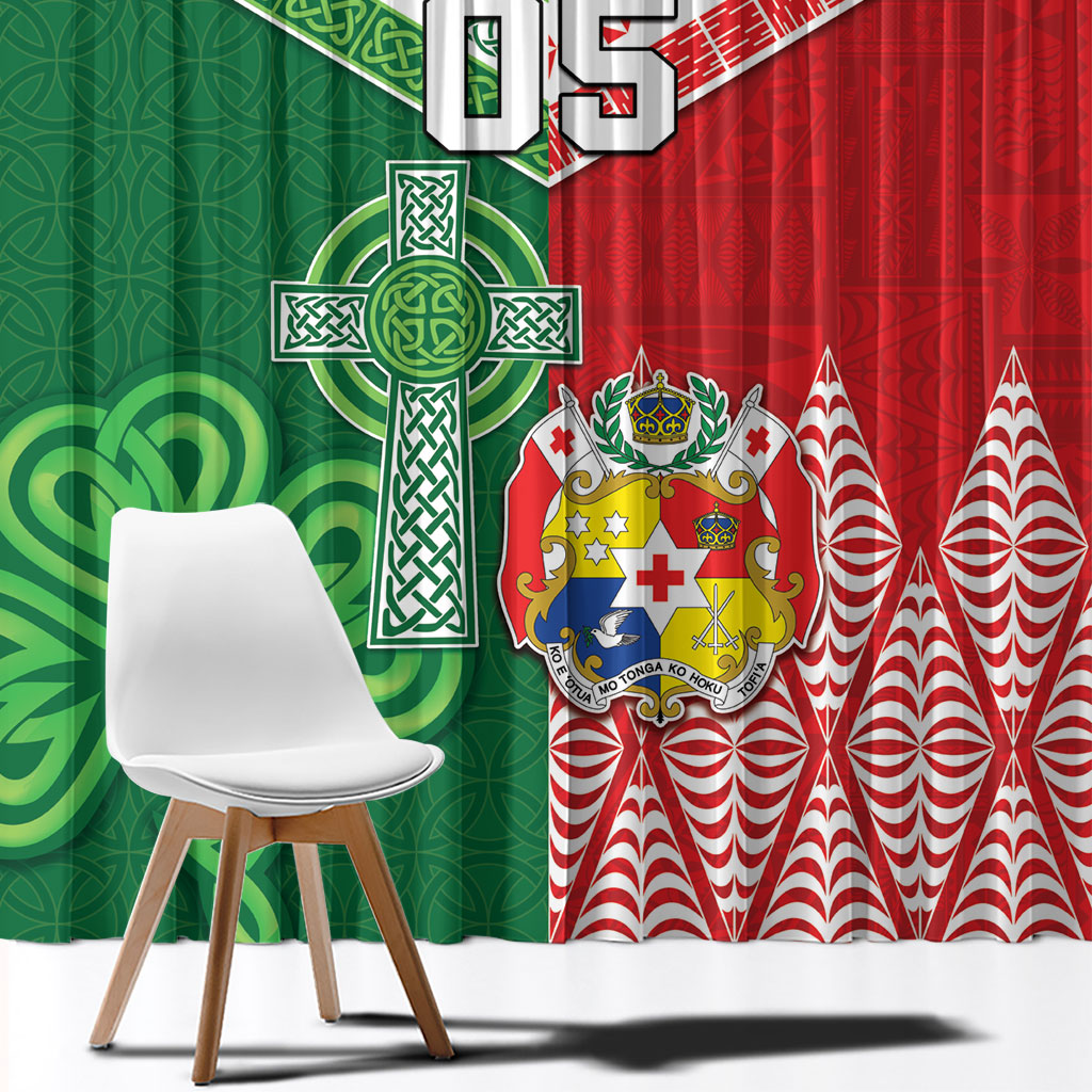 Tonga Ireland Rugby Custom Window Curtain Ikale Tahi With Shamrocks Together