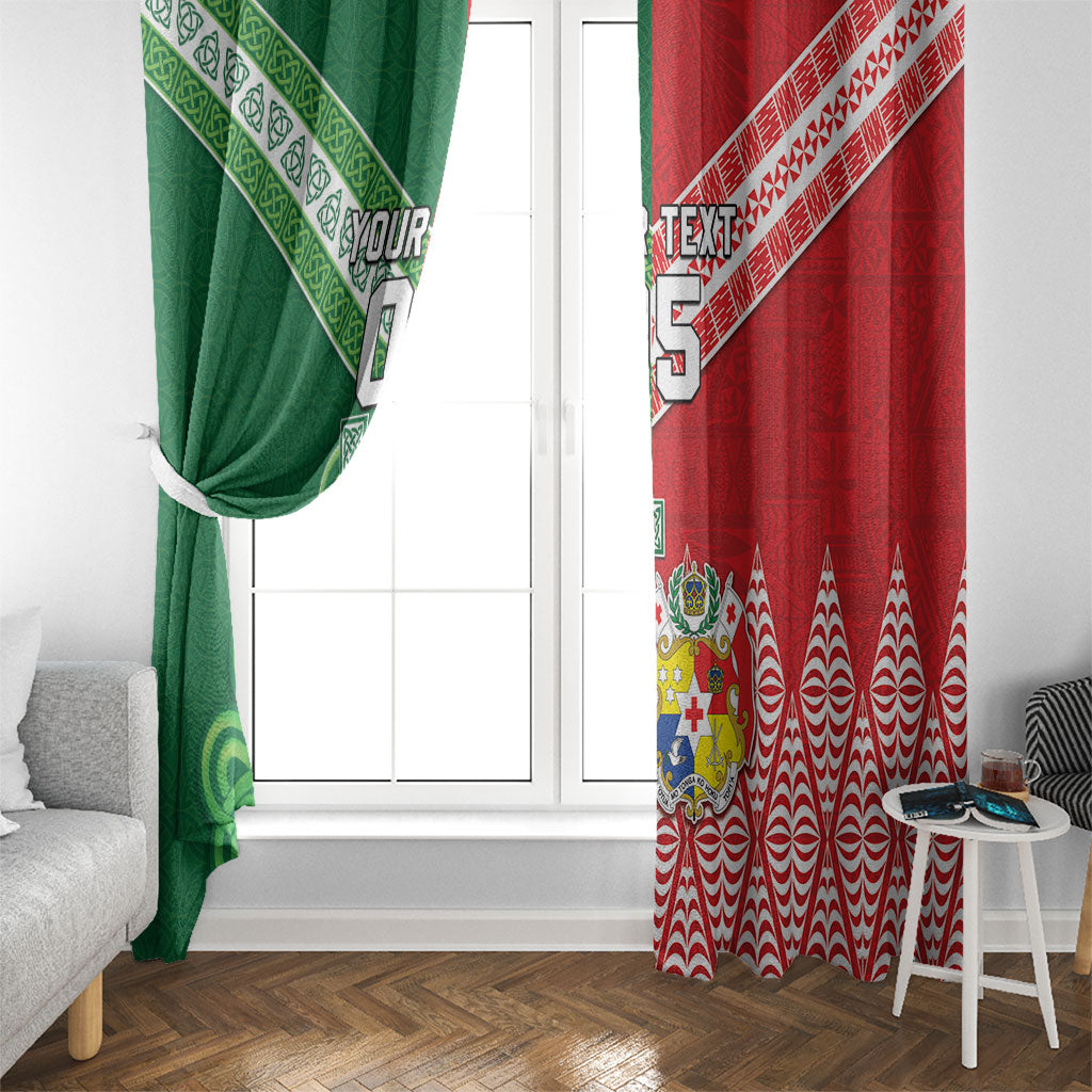 Tonga Ireland Rugby Custom Window Curtain Ikale Tahi With Shamrocks Together