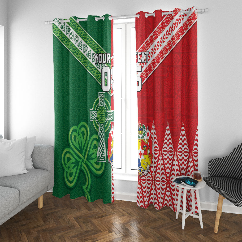 Tonga Ireland Rugby Custom Window Curtain Ikale Tahi With Shamrocks Together