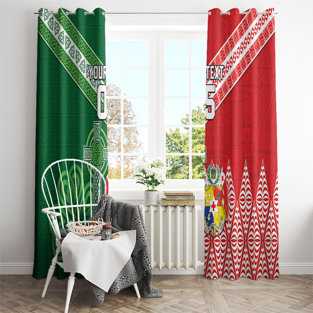 Tonga Ireland Rugby Custom Window Curtain Ikale Tahi With Shamrocks Together