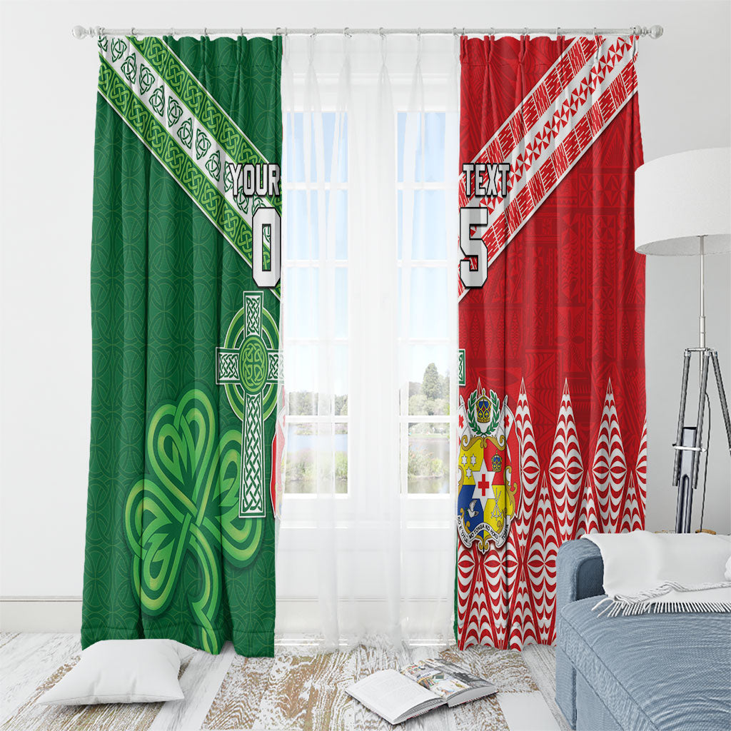 Tonga Ireland Rugby Custom Window Curtain Ikale Tahi With Shamrocks Together
