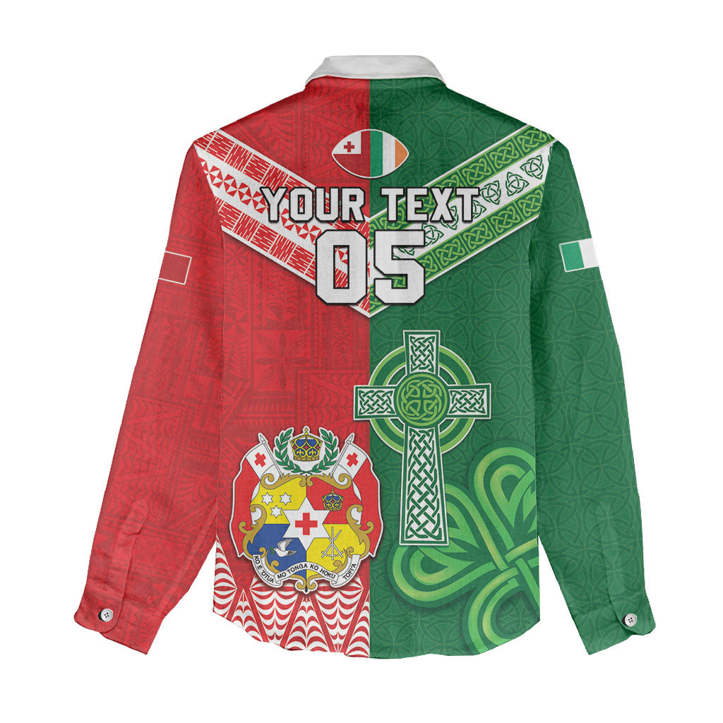 Tonga Ireland Rugby Custom Women Casual Shirt Ikale Tahi With Shamrocks Together