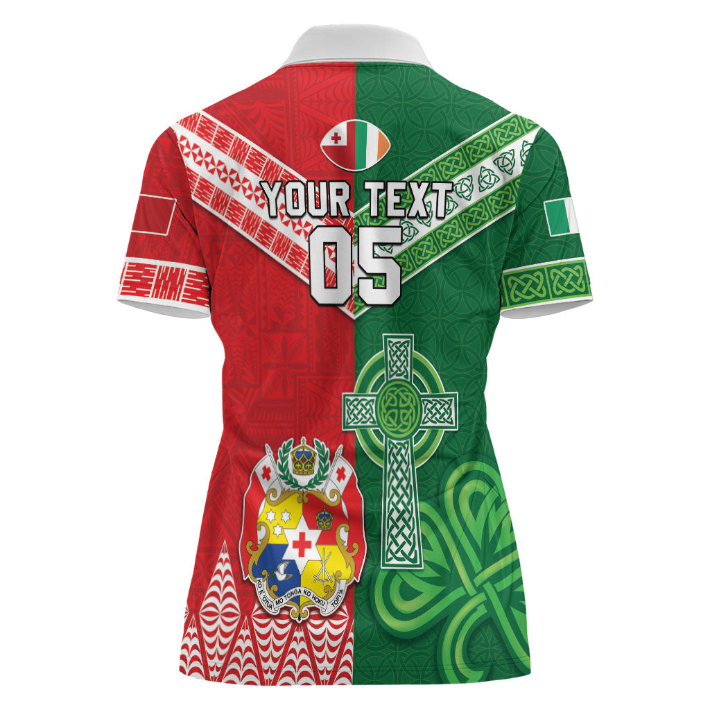 Tonga Ireland Rugby Custom Women Polo Shirt Ikale Tahi With Shamrocks Together