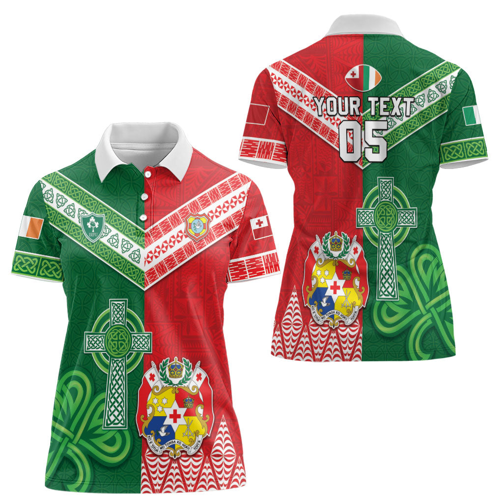 Tonga Ireland Rugby Custom Women Polo Shirt Ikale Tahi With Shamrocks Together