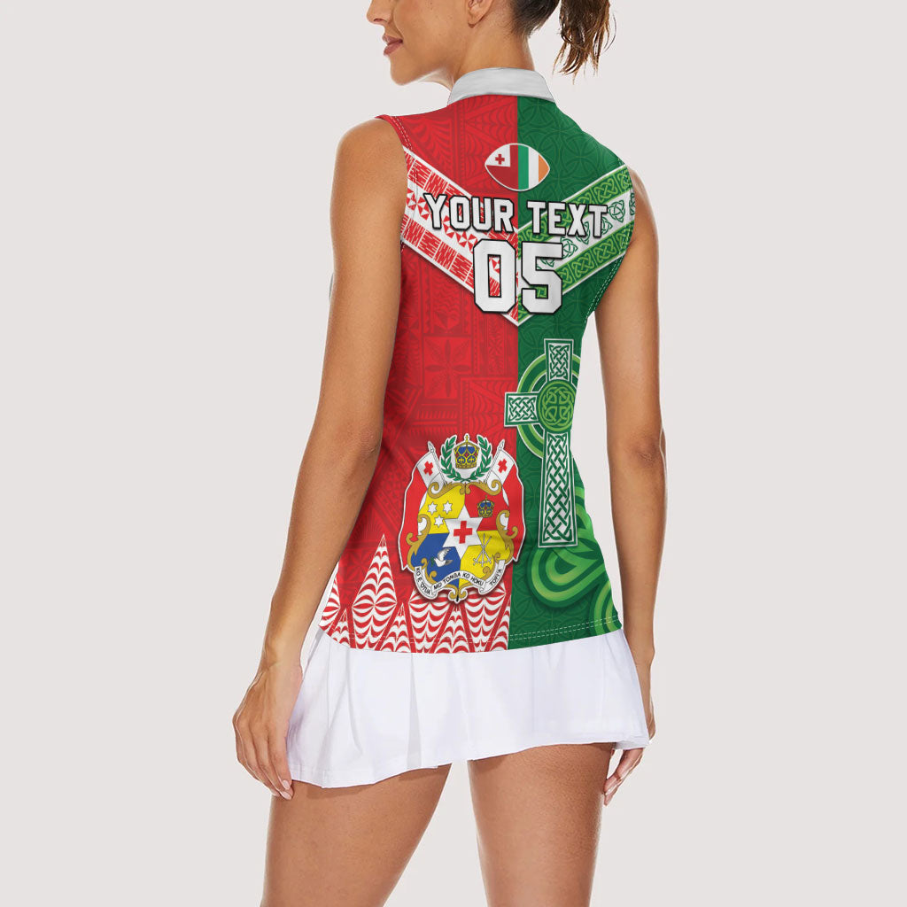 Tonga Ireland Rugby Custom Women Sleeveless Polo Shirt Ikale Tahi With Shamrocks Together
