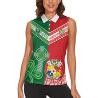Tonga Ireland Rugby Custom Women Sleeveless Polo Shirt Ikale Tahi With Shamrocks Together