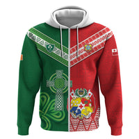 Tonga Ireland Rugby Custom Zip Hoodie Ikale Tahi With Shamrocks Together