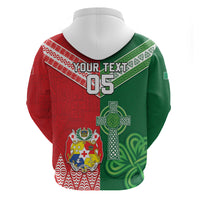 Tonga Ireland Rugby Custom Zip Hoodie Ikale Tahi With Shamrocks Together