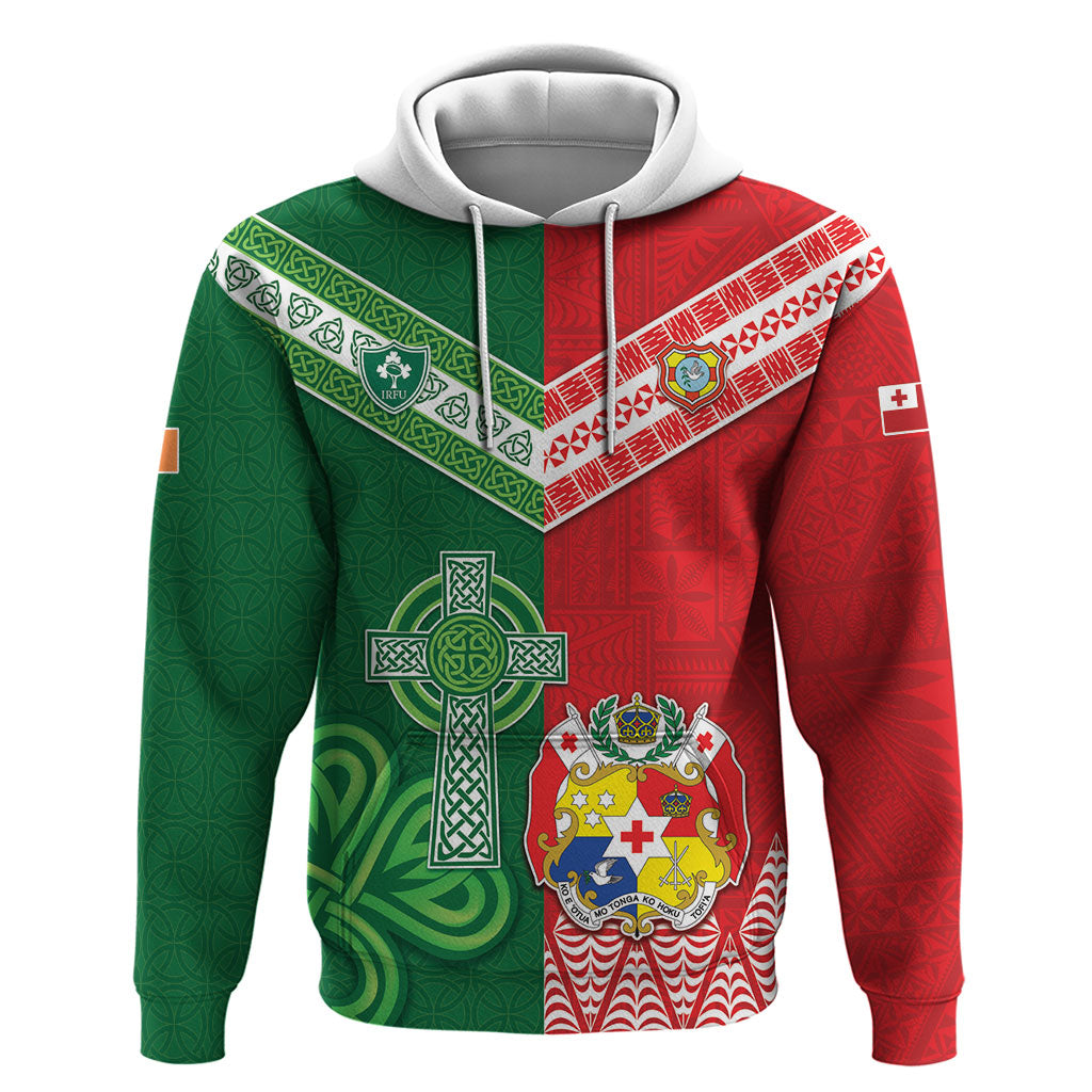 Tonga Ireland Rugby Custom Zip Hoodie Ikale Tahi With Shamrocks Together