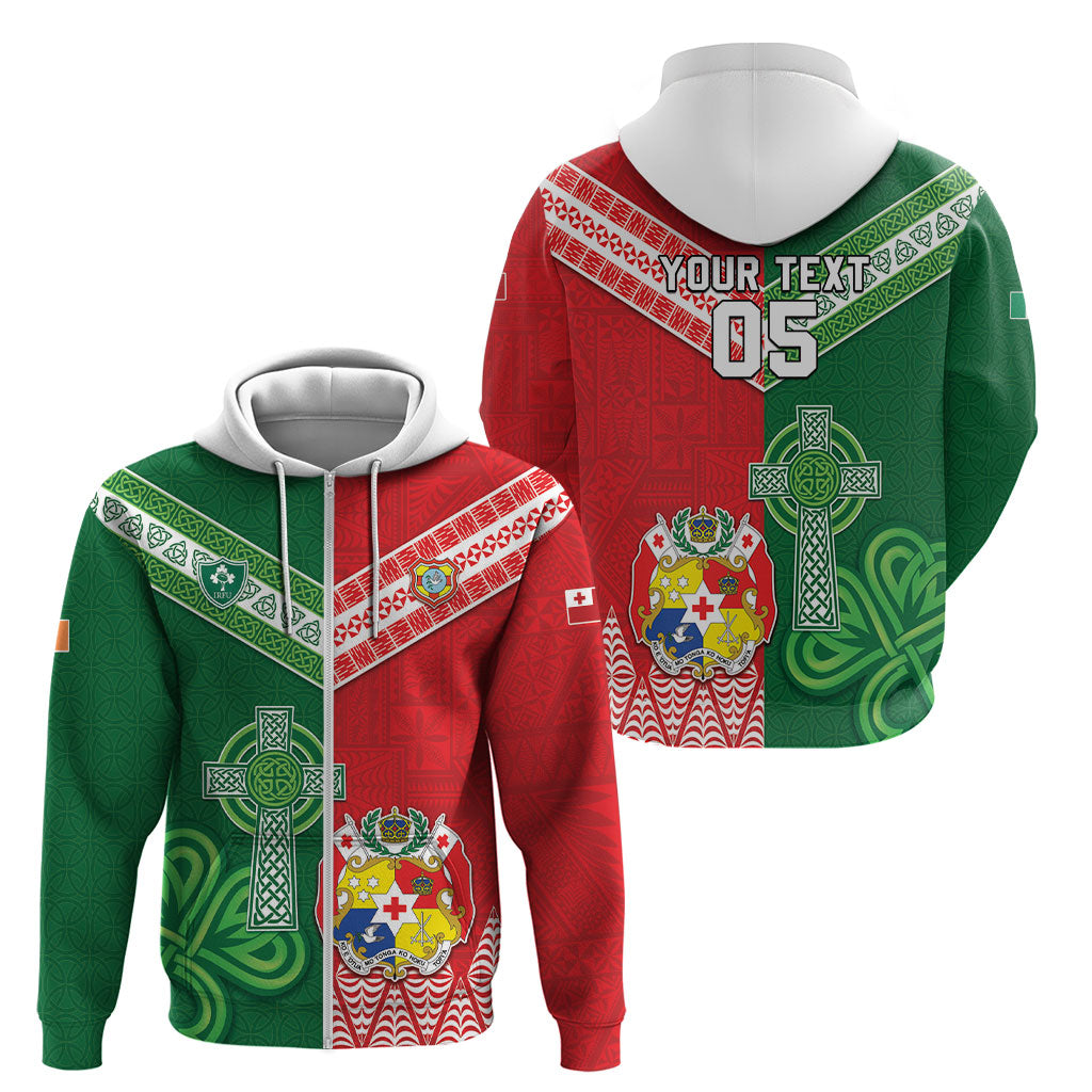 Tonga Ireland Rugby Custom Zip Hoodie Ikale Tahi With Shamrocks Together