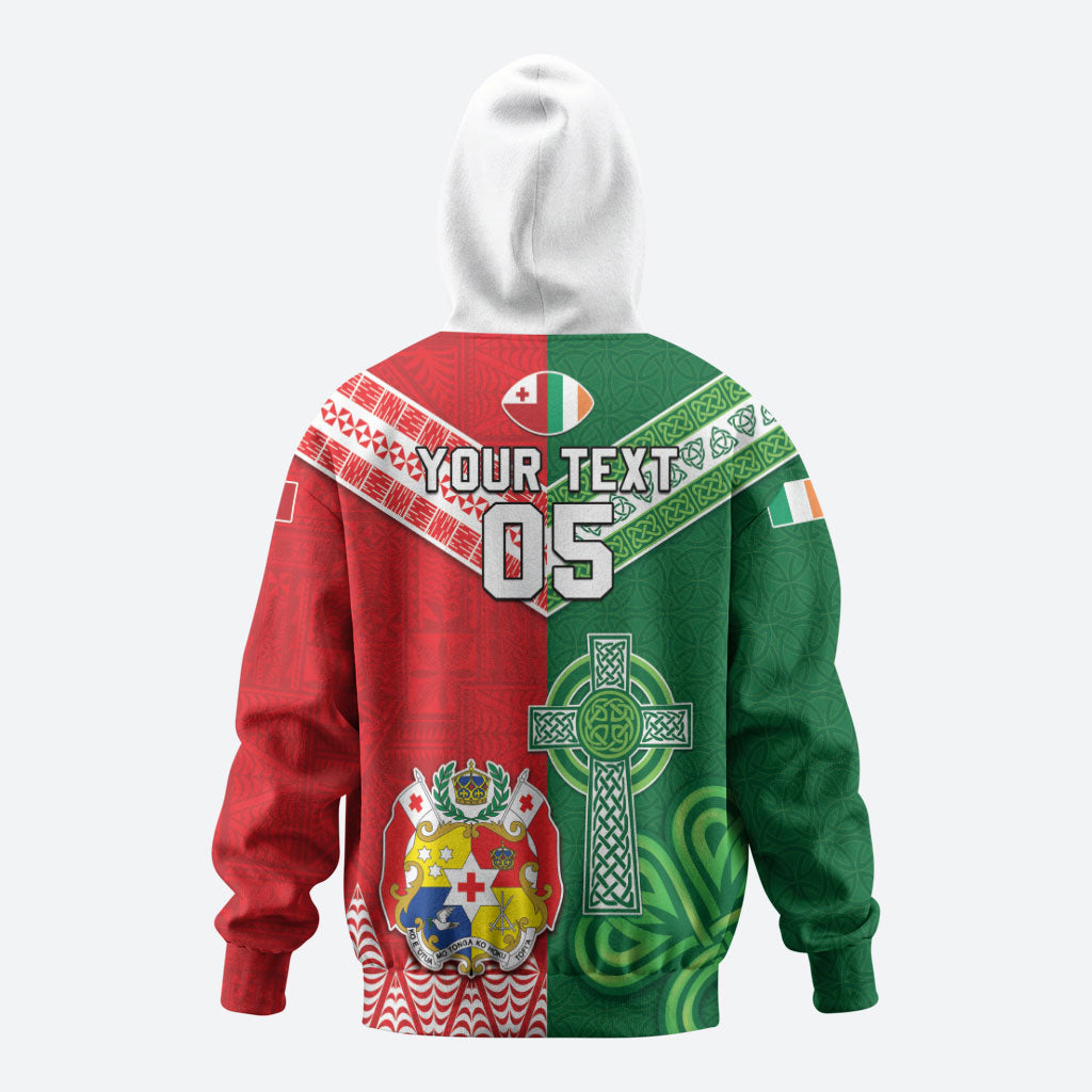 Tonga Ireland Rugby Custom Zip Hoodie Ikale Tahi With Shamrocks Together