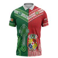 Tonga Ireland Rugby Custom Zipper Polo Shirt Ikale Tahi With Shamrocks Together