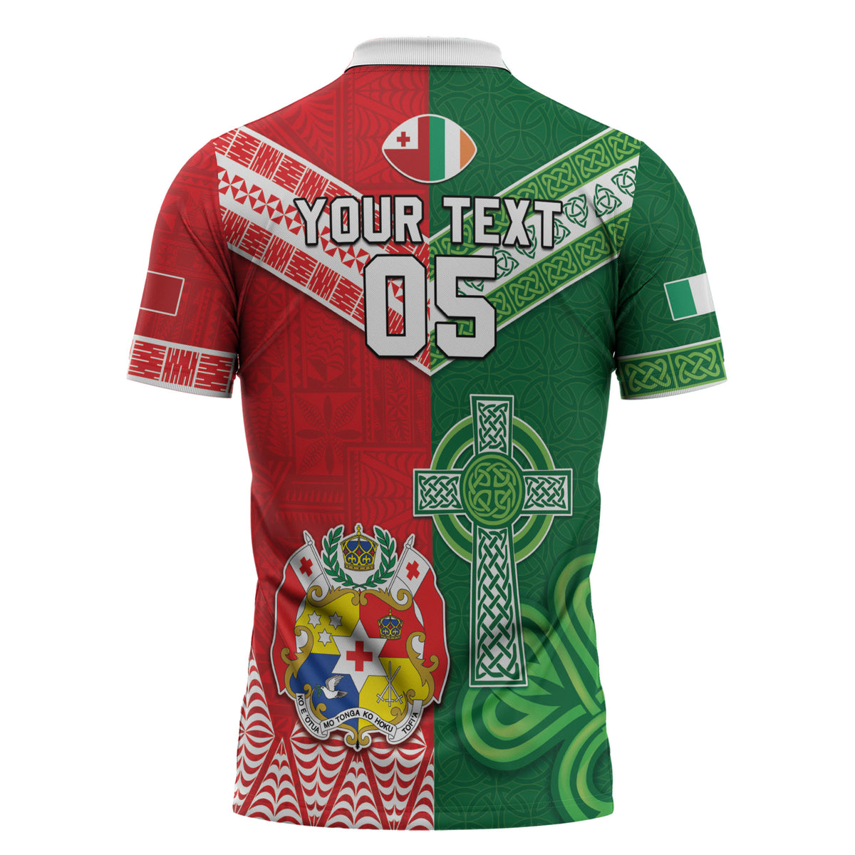 Tonga Ireland Rugby Custom Zipper Polo Shirt Ikale Tahi With Shamrocks Together