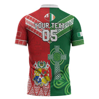 Tonga Ireland Rugby Custom Zipper Polo Shirt Ikale Tahi With Shamrocks Together