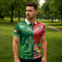 Tonga Ireland Rugby Custom Zipper Polo Shirt Ikale Tahi With Shamrocks Together