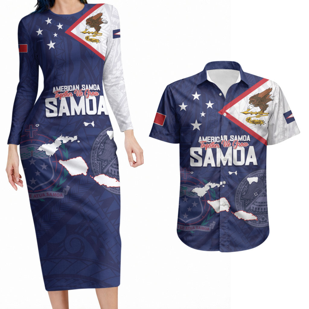 Personalized American Samoa And Samoa Couples Matching Long Sleeve Bodycon Dress and Hawaiian Shirt Together We Grow