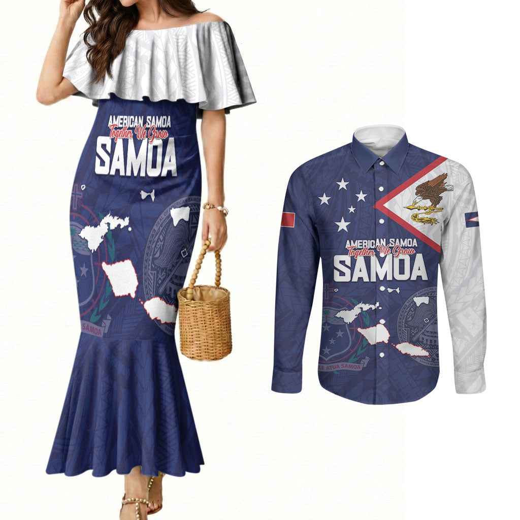 Personalized American Samoa And Samoa Couples Matching Mermaid Dress and Long Sleeve Button Shirt Together We Grow