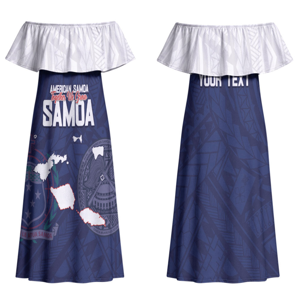 Personalized American Samoa And Samoa Couples Matching Off Shoulder Maxi Dress and Long Sleeve Button Shirt Together We Grow