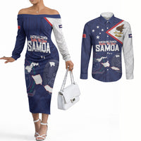 Personalized American Samoa And Samoa Couples Matching Off The Shoulder Long Sleeve Dress and Long Sleeve Button Shirt Together We Grow