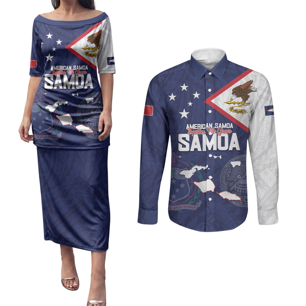 Personalized American Samoa And Samoa Couples Matching Puletasi and Long Sleeve Button Shirt Together We Grow