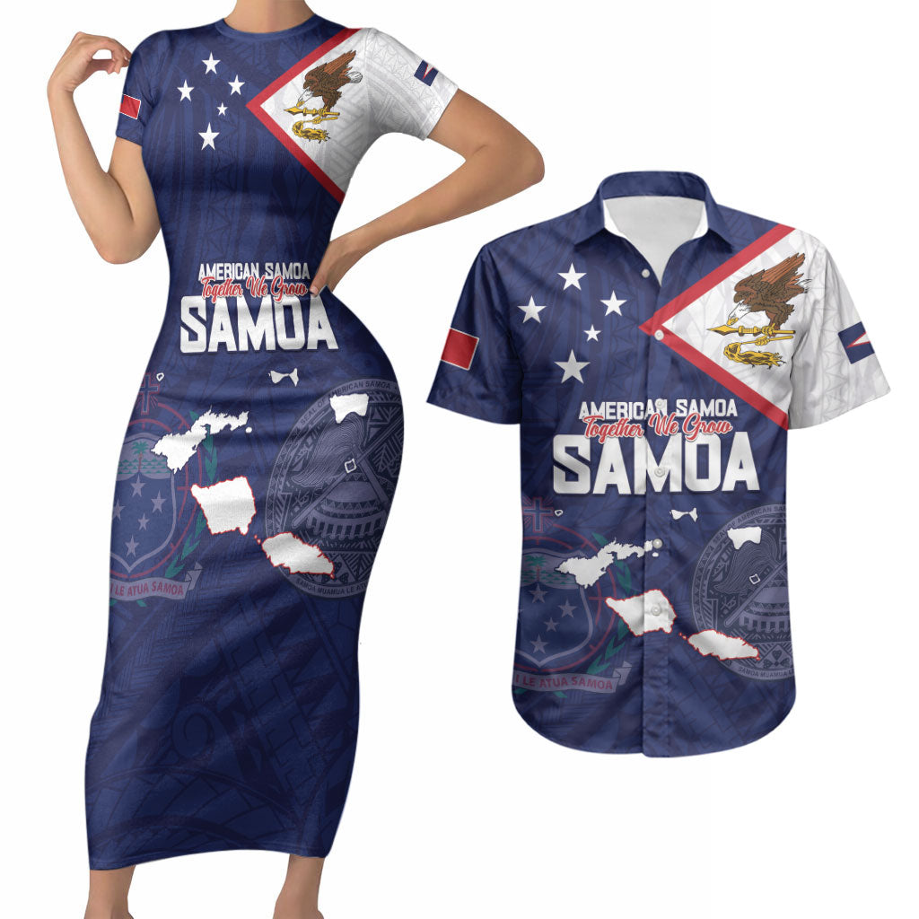 Personalized American Samoa And Samoa Couples Matching Short Sleeve Bodycon Dress and Hawaiian Shirt Together We Grow