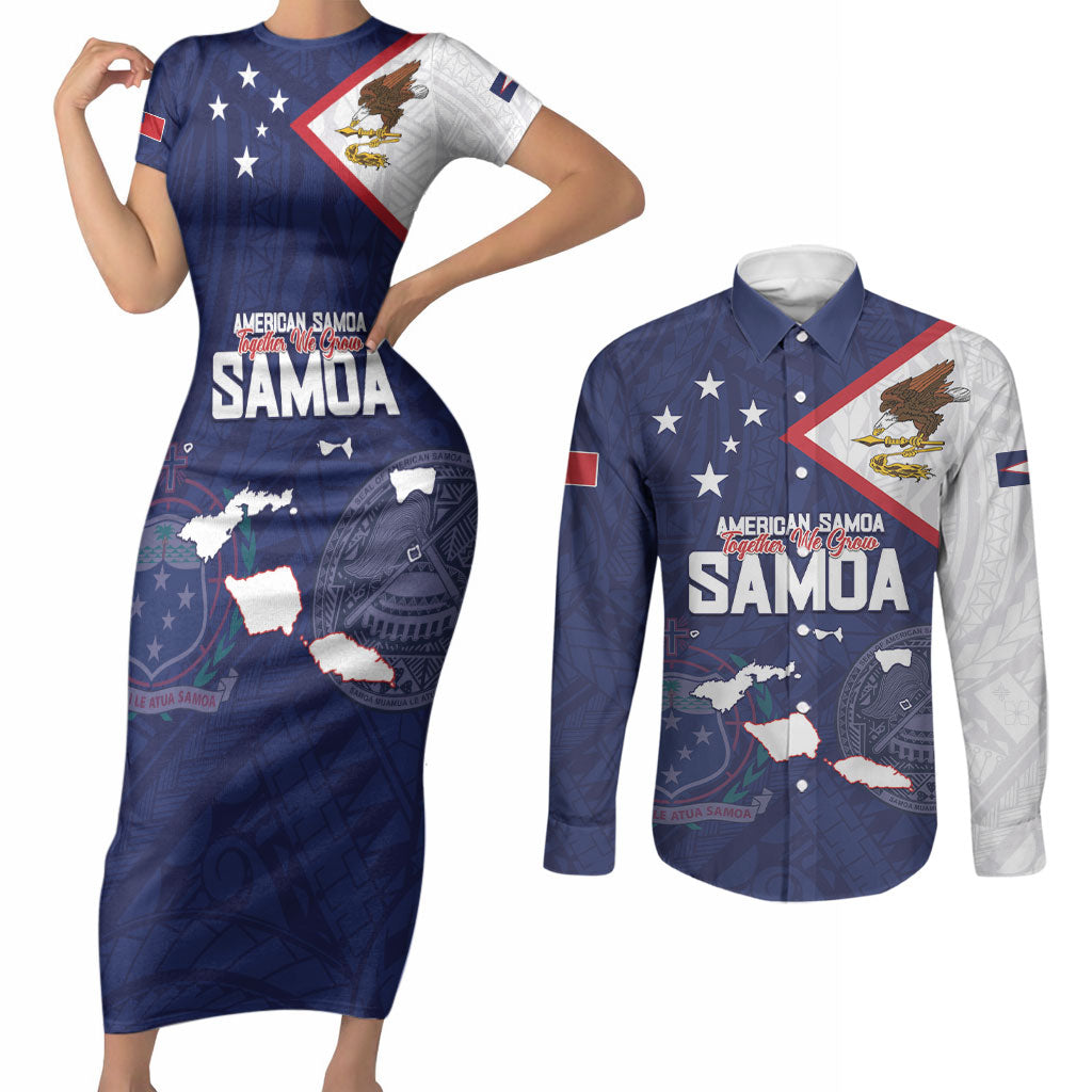 Personalized American Samoa And Samoa Couples Matching Short Sleeve Bodycon Dress and Long Sleeve Button Shirt Together We Grow