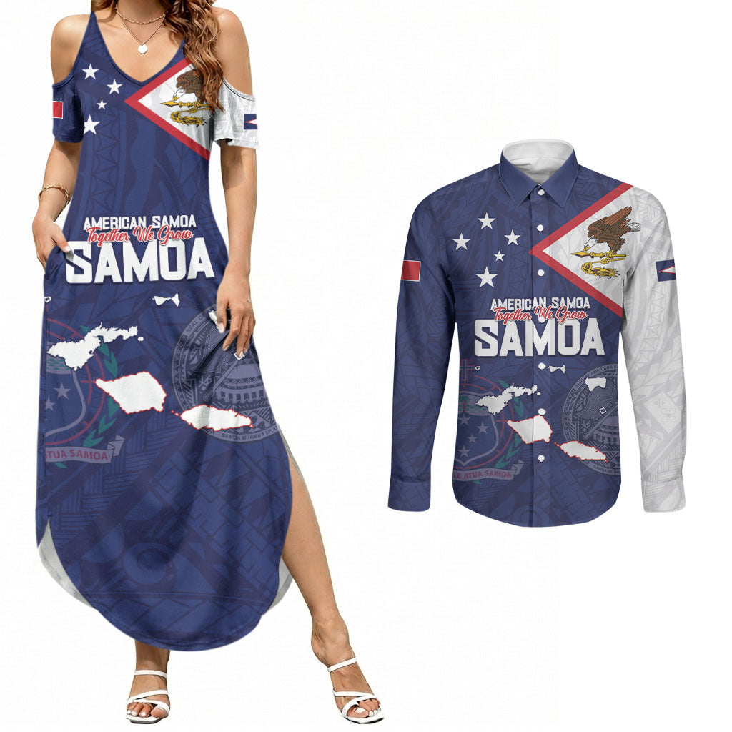 Personalized American Samoa And Samoa Couples Matching Summer Maxi Dress and Long Sleeve Button Shirt Together We Grow