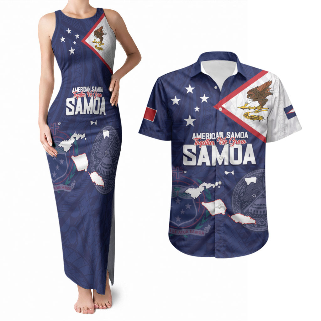 Personalized American Samoa And Samoa Couples Matching Tank Maxi Dress and Hawaiian Shirt Together We Grow