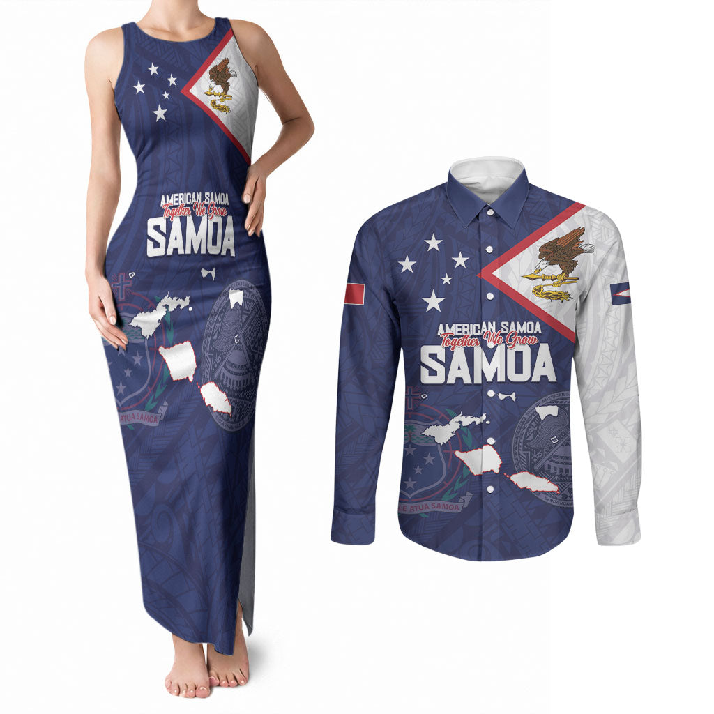 Personalized American Samoa And Samoa Couples Matching Tank Maxi Dress and Long Sleeve Button Shirt Together We Grow