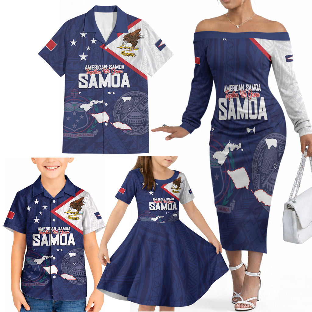 Personalized American Samoa And Samoa Family Matching Off The Shoulder Long Sleeve Dress and Hawaiian Shirt Together We Grow