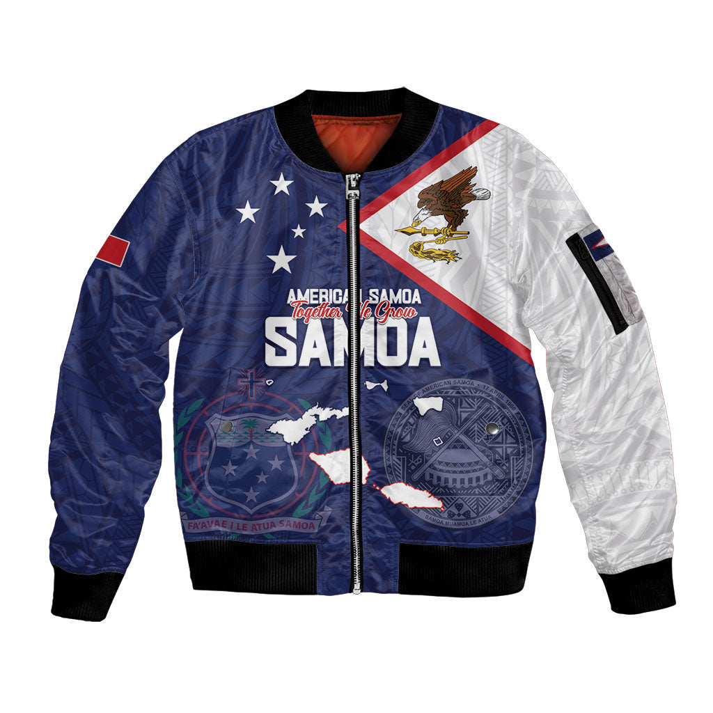Personalized American Samoa And Samoa Sleeve Zip Bomber Jacket Together We Grow