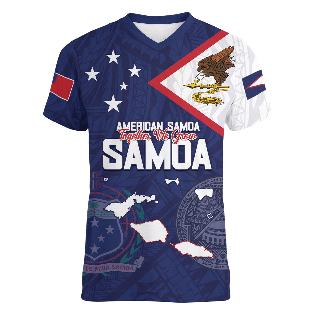 Personalized American Samoa And Samoa Women V-Neck T-Shirt Together We Grow