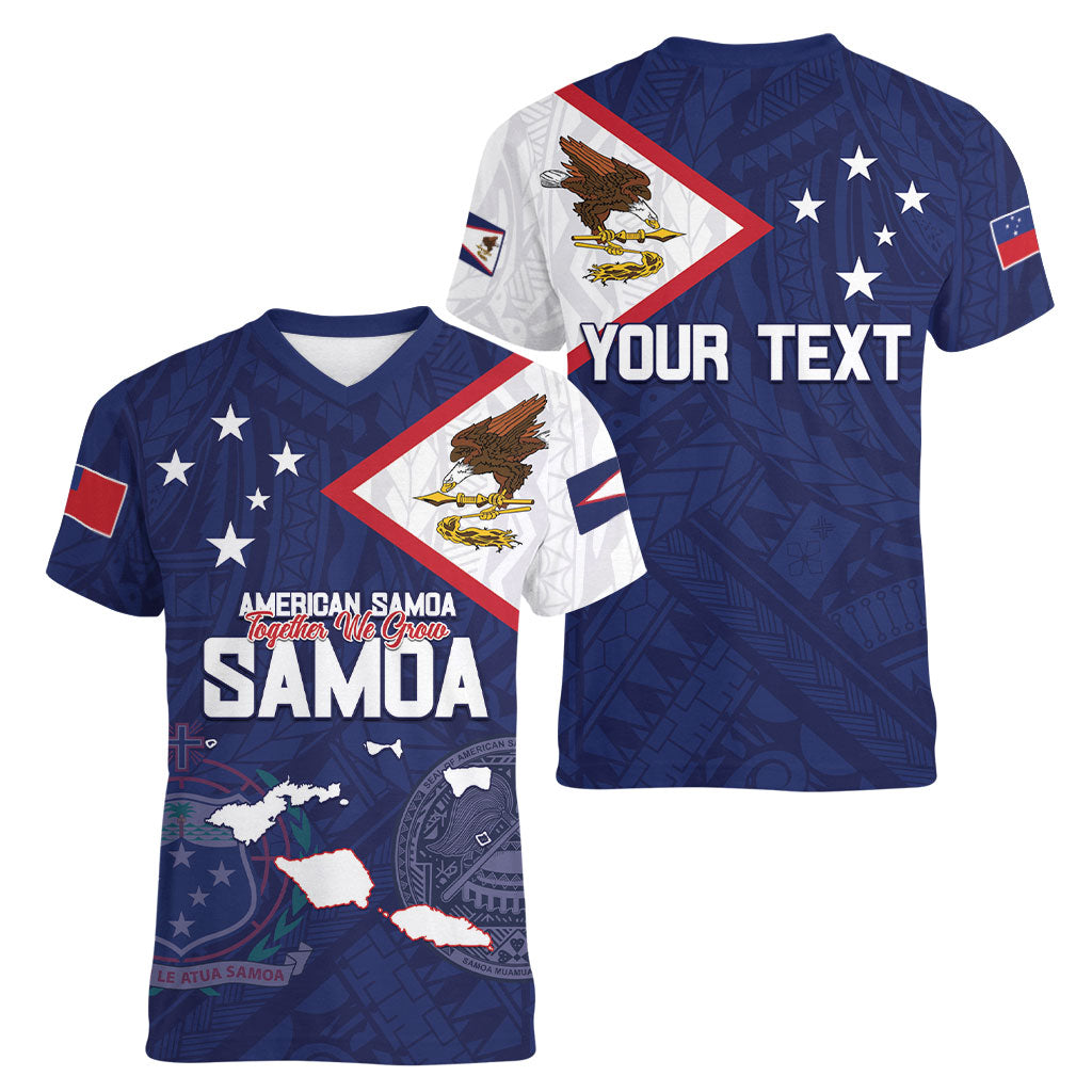 Personalized American Samoa And Samoa Women V-Neck T-Shirt Together We Grow
