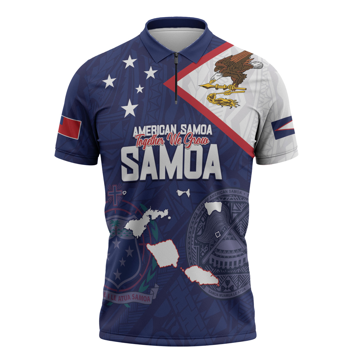 Personalized American Samoa And Samoa Zipper Polo Shirt Together We Grow