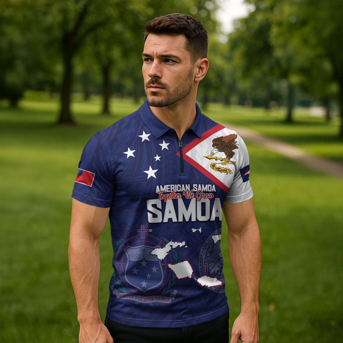 Personalized American Samoa And Samoa Zipper Polo Shirt Together We Grow